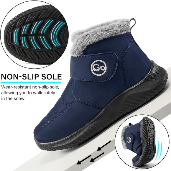 Women Blue Snow Boots Waterproof Fur Lined Warm Winter Non-Slip Booties